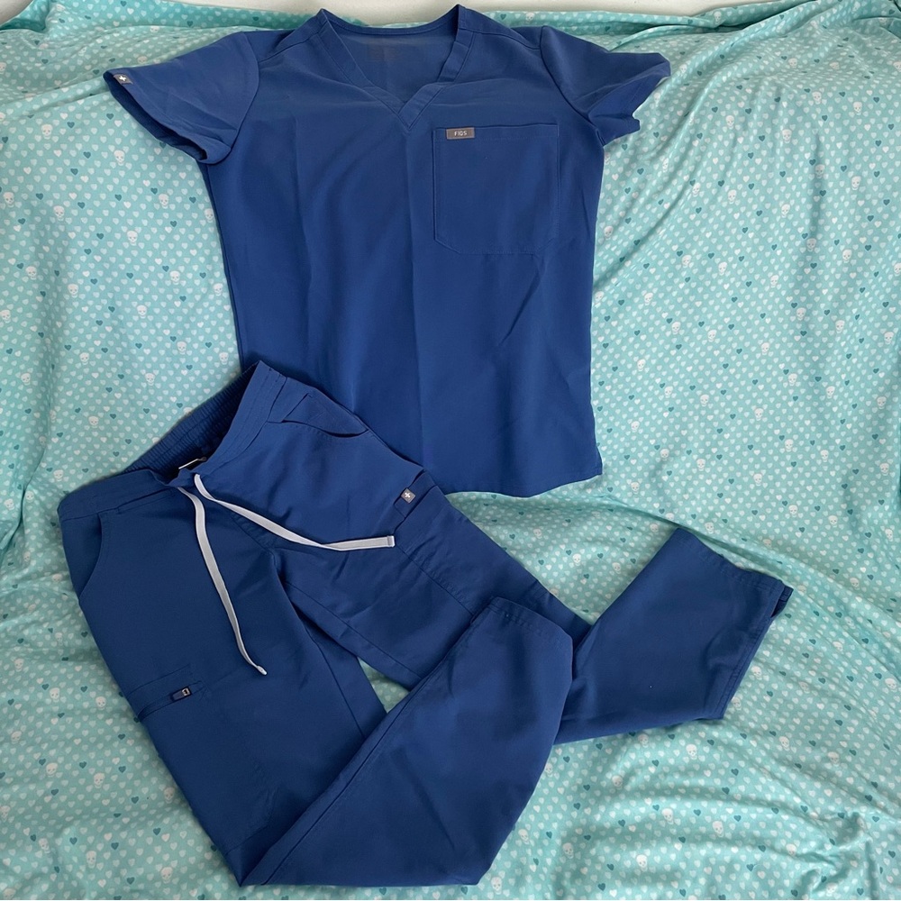 Women’s FIGS Scrub Top & Yola Skinny Scrub Pants Set Denim 1660 XXSP